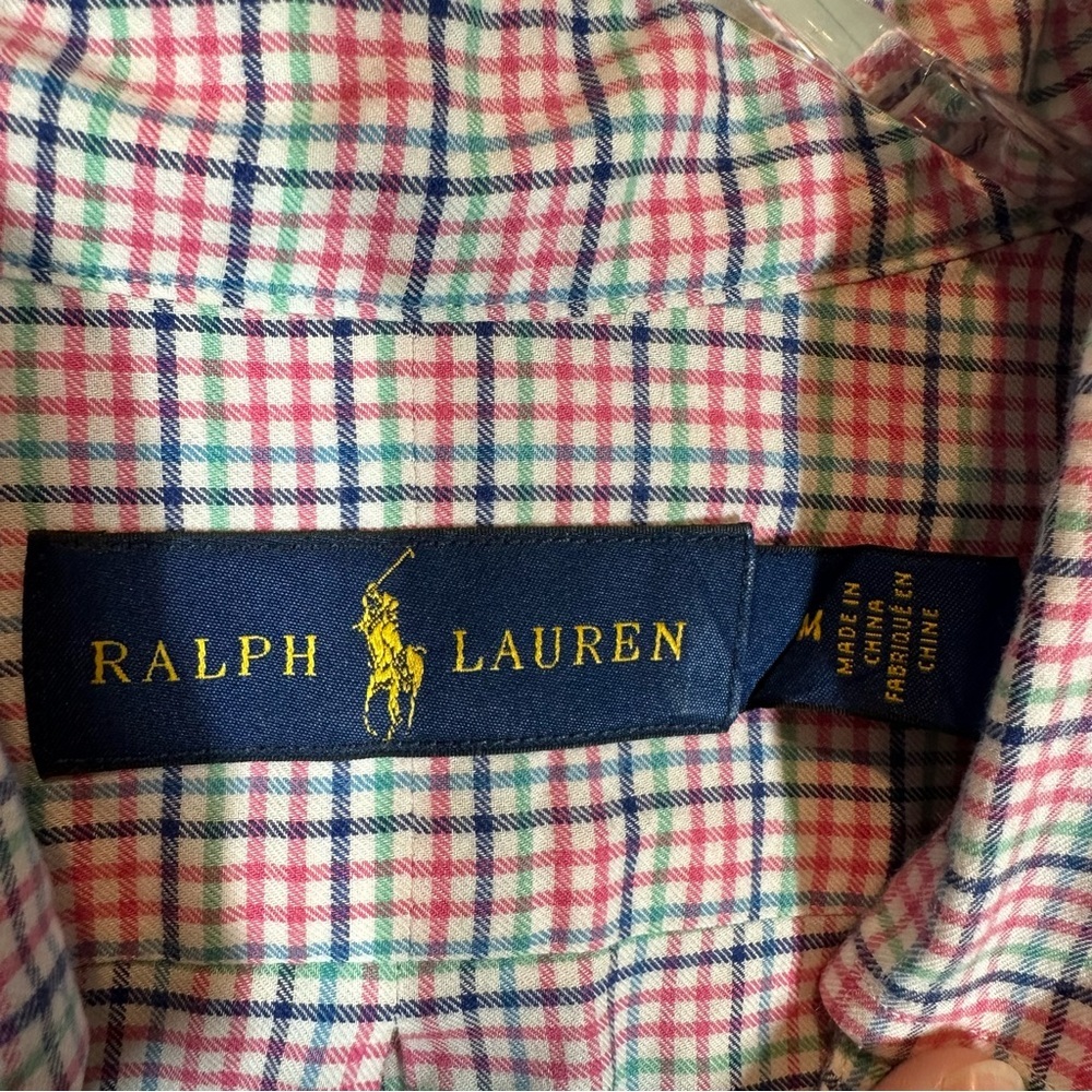 RALPH LAUREN Men's Medium 100% Cotton Pink/Blue fine Plaid Button Down Shirt - Picture 2 of 8